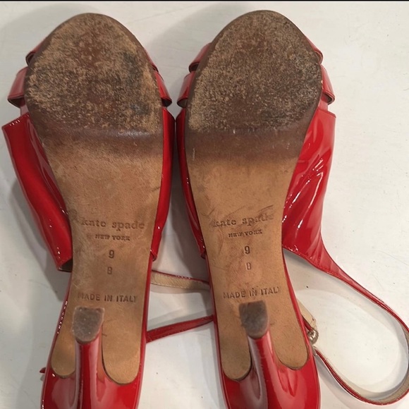 KATE SPADE, sz 9B, Red Patent Leather Heels, Slingback, Open Toe, size 9B - Picture 8 of 11